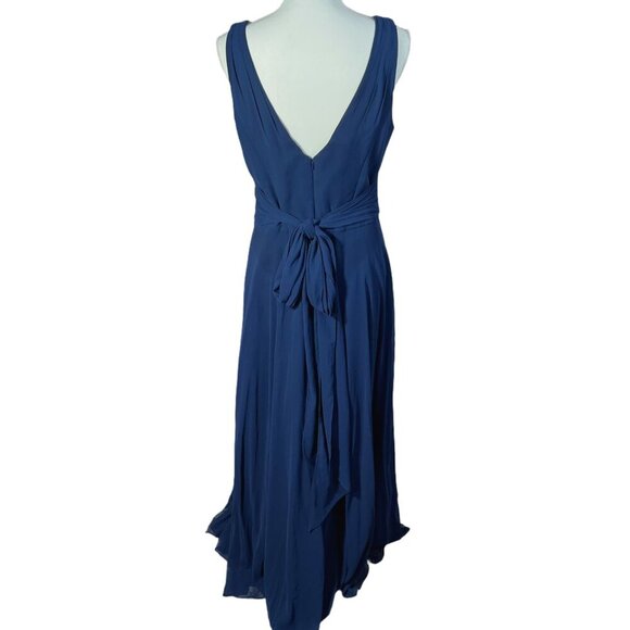 David's Bridal Long Chiffon Surplice Tank Dress in Marine Blue Women's Size 10 - Picture 5 of 12